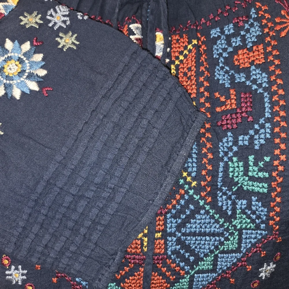 Johnny Was 3J Workshop Embroidered Bohemian Peasant Blouse Size Medium Blue - Picture 6 of 14